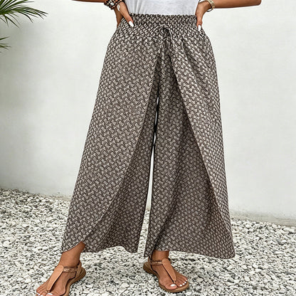 🌷Summer Cool Dea🎉Women's Printed Wide-Leg Drawstring Trousers