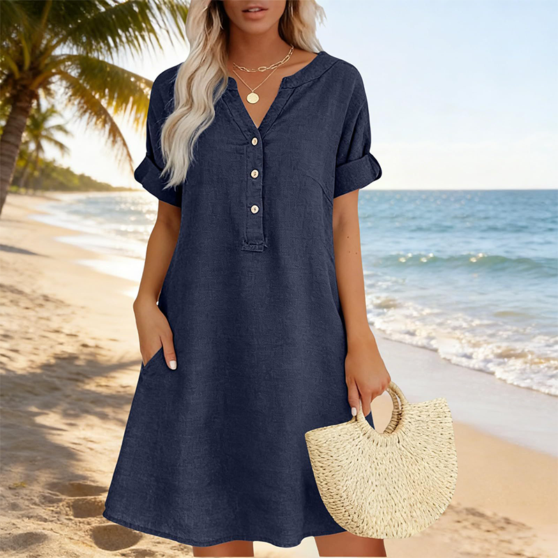 👗Women's V-Neck Tunic Dress – Relaxed Fit, Pockets & Breathable