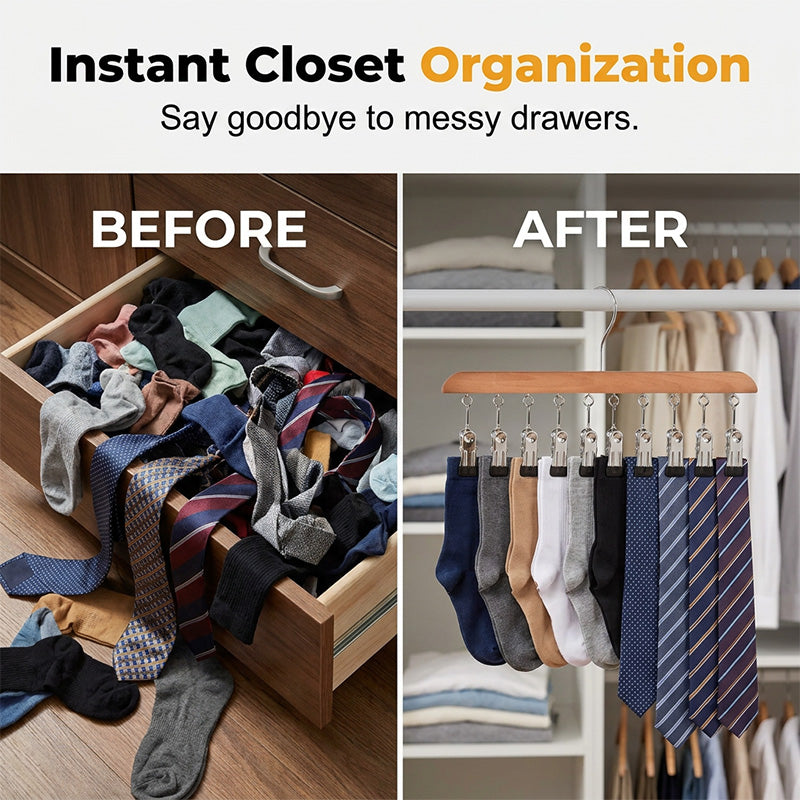Multi-Clip Wooden Hanger for Closet Organization👔