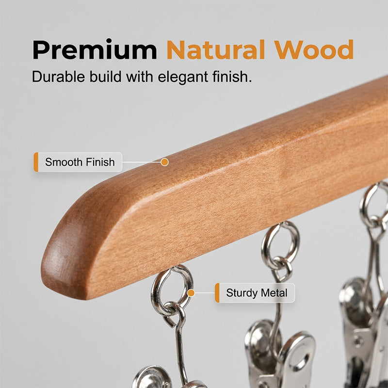 Multi-Clip Wooden Hanger for Closet Organization👔