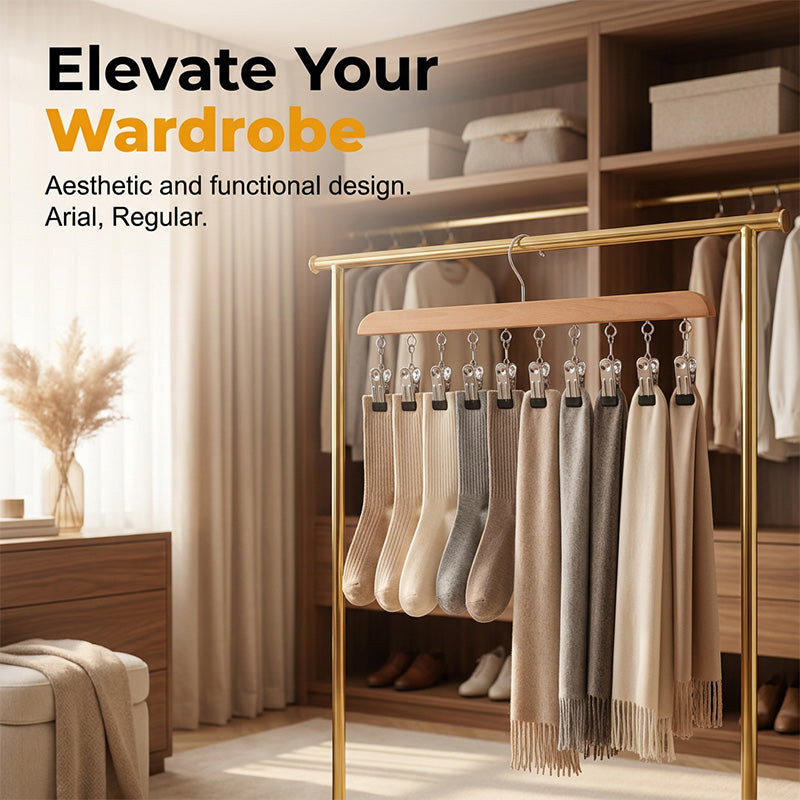 Multi-Clip Wooden Hanger for Closet Organization👔