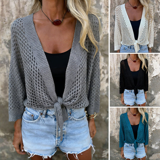 Women's Tie-Front Breathable Mesh Knit Top