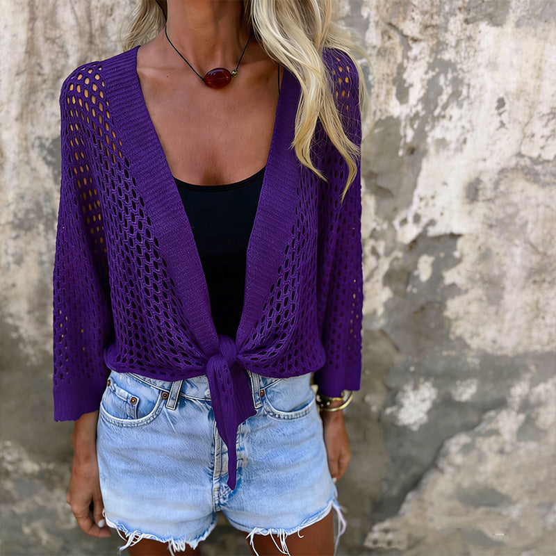 Women's Tie-Front Breathable Mesh Knit Top