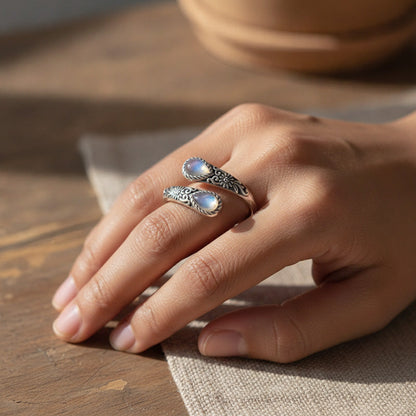Vintage Adjustable Open Ring with Teardrop Glowing Zircon💧💍