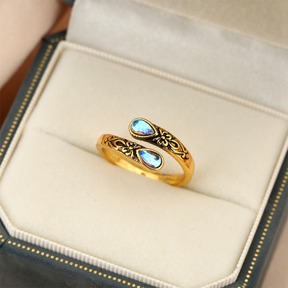 Vintage Adjustable Open Ring with Teardrop Glowing Zircon💧💍