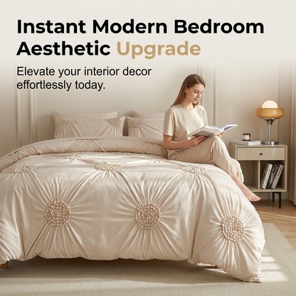 🛏️ ☁️Elegant Pinch Pleat Duvet Cover Set