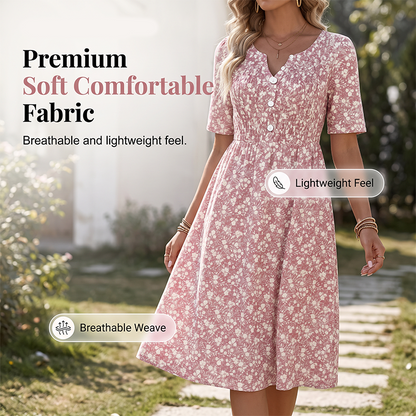 Women's Casual V-Neck Print Dress with Pockets💐👗