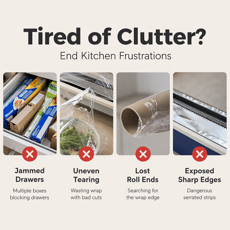🧲 3-in-1 Magnetic Kitchen Wrap Dispenser – Built-in Cutter Plastic Wrap Foil Dispenser with Paper Towel Holder, No Drilling Wall Mount Kitchen Organizer for Fridge & Cabinet