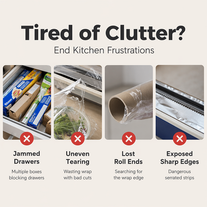 🧲 3-in-1 Magnetic Kitchen Wrap Dispenser – Built-in Cutter Plastic Wrap Foil Dispenser with Paper Towel Holder, No Drilling Wall Mount Kitchen Organizer for Fridge & Cabinet
