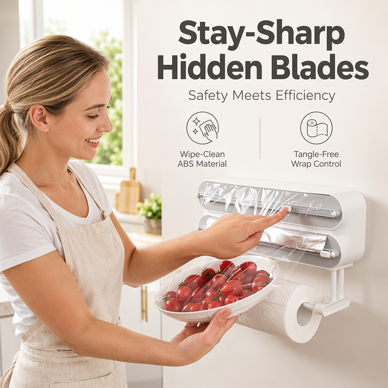 🧲 3-in-1 Magnetic Kitchen Wrap Dispenser – Built-in Cutter Plastic Wrap Foil Dispenser with Paper Towel Holder, No Drilling Wall Mount Kitchen Organizer for Fridge & Cabinet