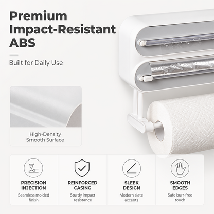 🧲 3-in-1 Magnetic Kitchen Wrap Dispenser – Built-in Cutter Plastic Wrap Foil Dispenser with Paper Towel Holder, No Drilling Wall Mount Kitchen Organizer for Fridge & Cabinet