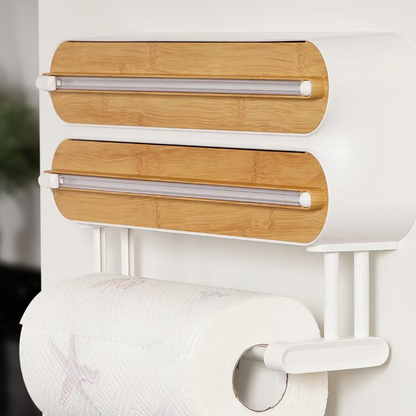 🧲 3-in-1 Magnetic Kitchen Wrap Dispenser – Built-in Cutter Plastic Wrap Foil Dispenser with Paper Towel Holder, No Drilling Wall Mount Kitchen Organizer for Fridge & Cabinet