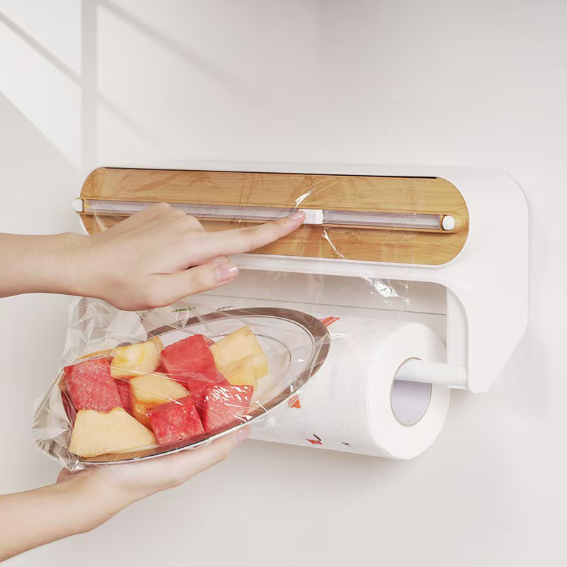🧲 3-in-1 Magnetic Kitchen Wrap Dispenser – Built-in Cutter Plastic Wrap Foil Dispenser with Paper Towel Holder, No Drilling Wall Mount Kitchen Organizer for Fridge & Cabinet