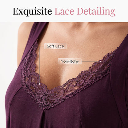 🛏️ Women's Lace V-Neck Nightdress — Soft Modal Chemise with Adjustable Spaghetti Straps