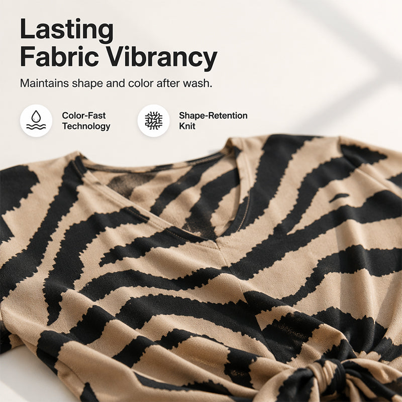 👚Women's V-Neck Tie-Front Zebra Print T-Shirt✨