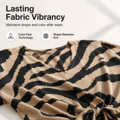 👚Women's V-Neck Tie-Front Zebra Print T-Shirt✨