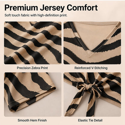 👚Women's V-Neck Tie-Front Zebra Print T-Shirt✨