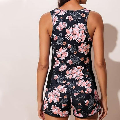 Color-Blocking Printed Loose Swimsuit Set