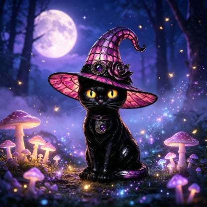 💥 Gothic Halloween Witch and Cat Table Lamp