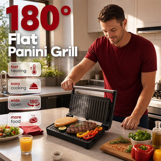 🍳Electric Sandwich Press and Panini Maker with 180‑Degree Flat Grill, Fast‑Heating Non‑Stick Indoor Countertop Grill for Steak, Burgers & Toasted Sandwiches