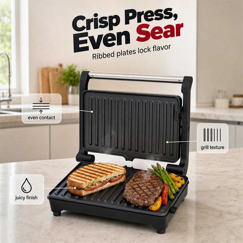 🍳Electric Sandwich Press and Panini Maker with 180‑Degree Flat Grill, Fast‑Heating Non‑Stick Indoor Countertop Grill for Steak, Burgers & Toasted Sandwiches