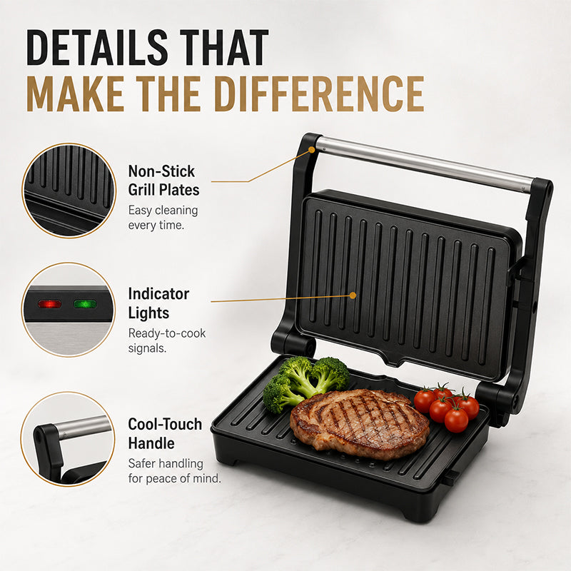 🍳Electric Sandwich Press and Panini Maker with 180‑Degree Flat Grill, Fast‑Heating Non‑Stick Indoor Countertop Grill for Steak, Burgers & Toasted Sandwiches