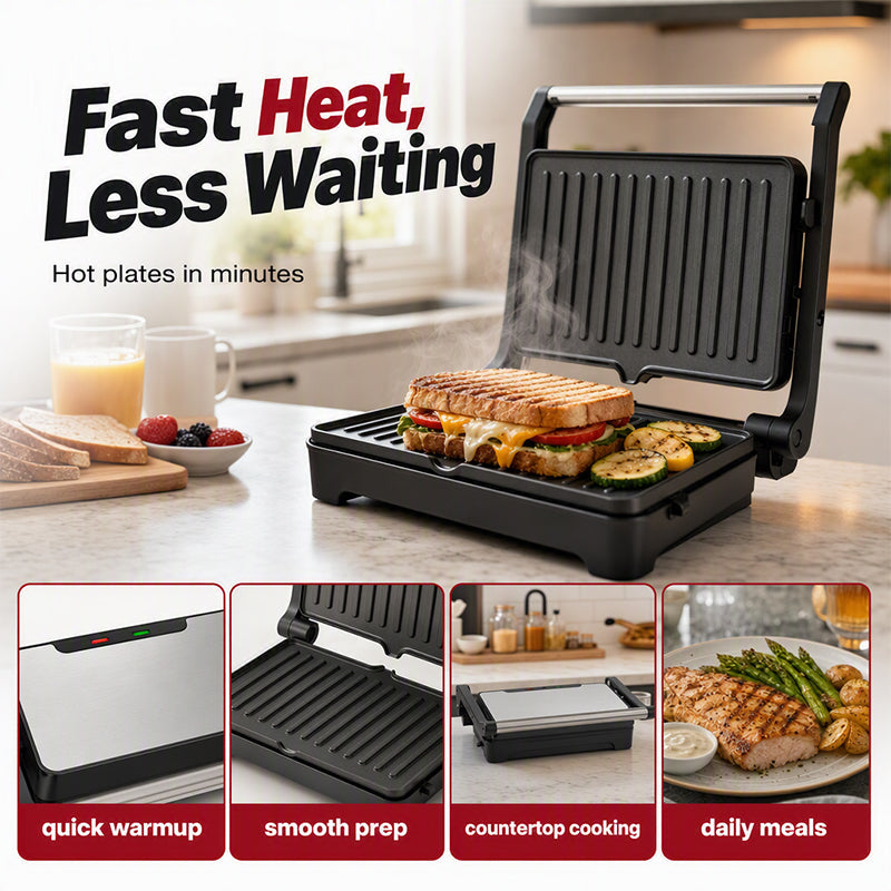 🍳Electric Sandwich Press and Panini Maker with 180‑Degree Flat Grill, Fast‑Heating Non‑Stick Indoor Countertop Grill for Steak, Burgers & Toasted Sandwiches