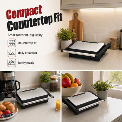 🍳Electric Sandwich Press and Panini Maker with 180‑Degree Flat Grill, Fast‑Heating Non‑Stick Indoor Countertop Grill for Steak, Burgers & Toasted Sandwiches