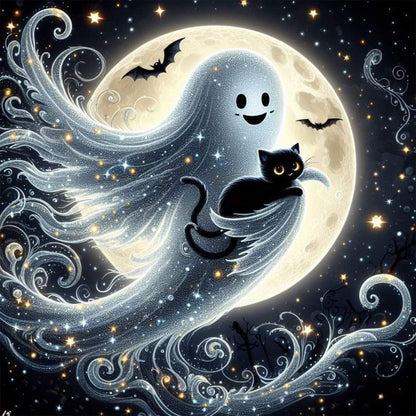 👻Halloween Cute Ghost DIY Diamond Art Kit – 5D Full Drill, HD Waterproof Canvas & Gothic Lace Design 🎃