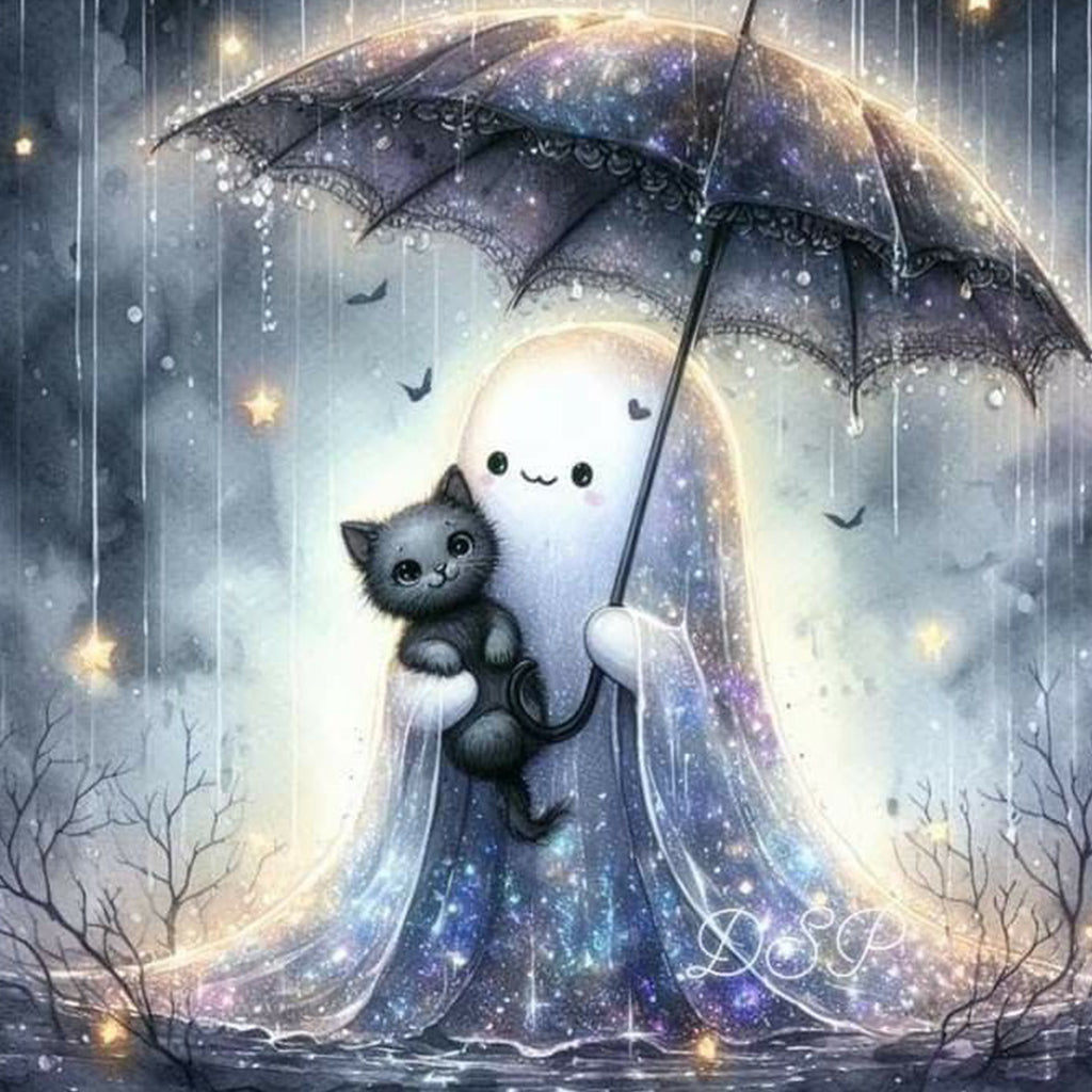 👻Halloween Cute Ghost DIY Diamond Art Kit – 5D Full Drill, HD Waterproof Canvas & Gothic Lace Design 🎃
