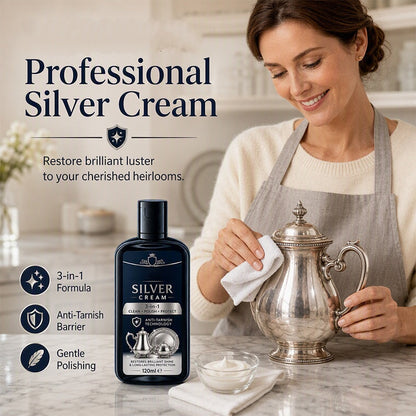 Anti‑Tarnish Silver Polish Cream, 3‑in‑1 Clean Polish Protect Silver Care Cream, Gentle Polishing Cream Restores Bright Luster for Silverware, Silver Heirlooms & Silver Ornaments