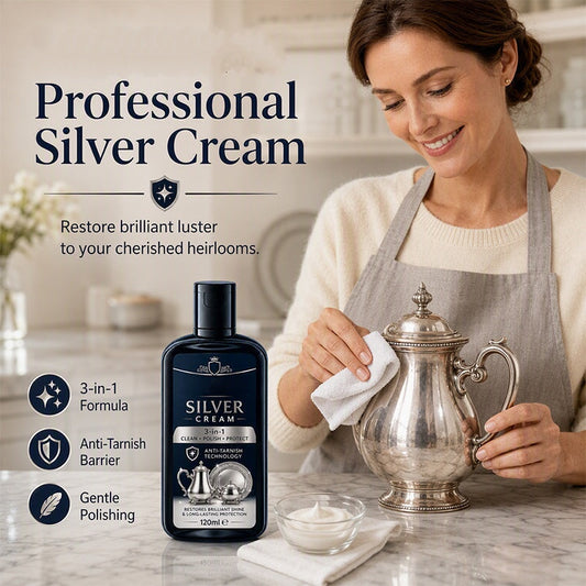 Anti‑Tarnish Silver Polish Cream, 3‑in‑1 Clean Polish Protect Silver Care Cream, Gentle Polishing Cream Restores Bright Luster for Silverware, Silver Heirlooms & Silver Ornaments