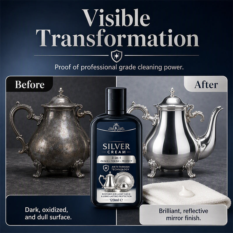 Anti‑Tarnish Silver Polish Cream, 3‑in‑1 Clean Polish Protect Silver Care Cream, Gentle Polishing Cream Restores Bright Luster for Silverware, Silver Heirlooms & Silver Ornaments