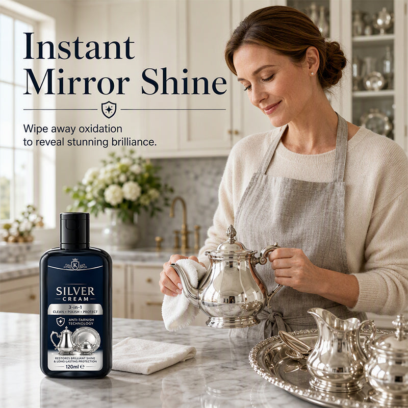 Anti‑Tarnish Silver Polish Cream, 3‑in‑1 Clean Polish Protect Silver Care Cream, Gentle Polishing Cream Restores Bright Luster for Silverware, Silver Heirlooms & Silver Ornaments