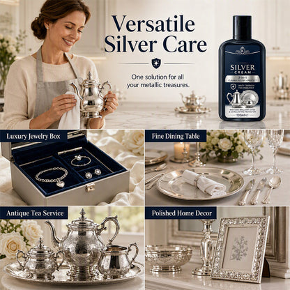 Anti‑Tarnish Silver Polish Cream, 3‑in‑1 Clean Polish Protect Silver Care Cream, Gentle Polishing Cream Restores Bright Luster for Silverware, Silver Heirlooms & Silver Ornaments