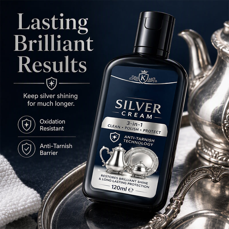 Anti‑Tarnish Silver Polish Cream, 3‑in‑1 Clean Polish Protect Silver Care Cream, Gentle Polishing Cream Restores Bright Luster for Silverware, Silver Heirlooms & Silver Ornaments