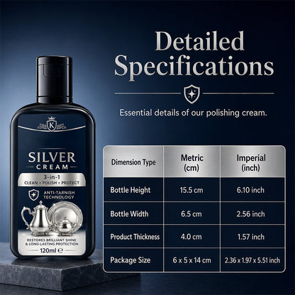 Anti‑Tarnish Silver Polish Cream, 3‑in‑1 Clean Polish Protect Silver Care Cream, Gentle Polishing Cream Restores Bright Luster for Silverware, Silver Heirlooms & Silver Ornaments