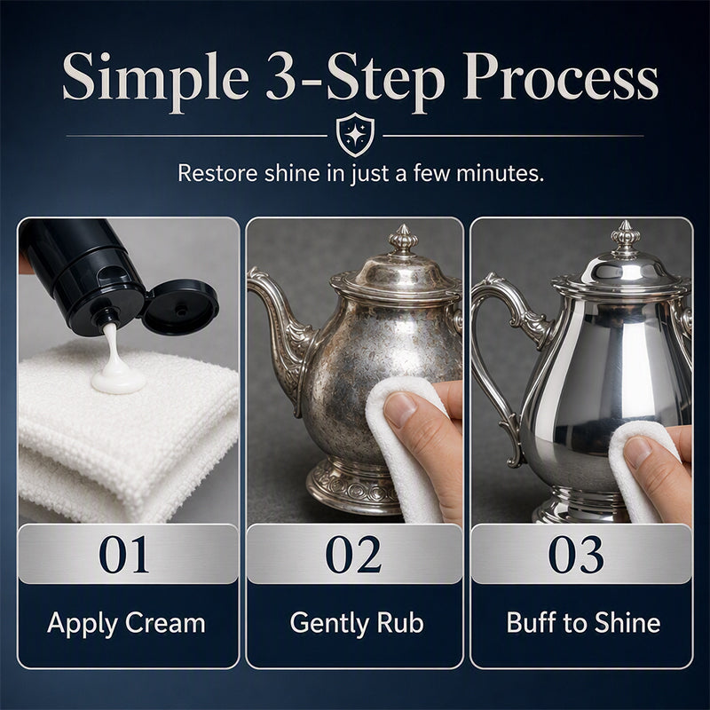 Anti‑Tarnish Silver Polish Cream, 3‑in‑1 Clean Polish Protect Silver Care Cream, Gentle Polishing Cream Restores Bright Luster for Silverware, Silver Heirlooms & Silver Ornaments