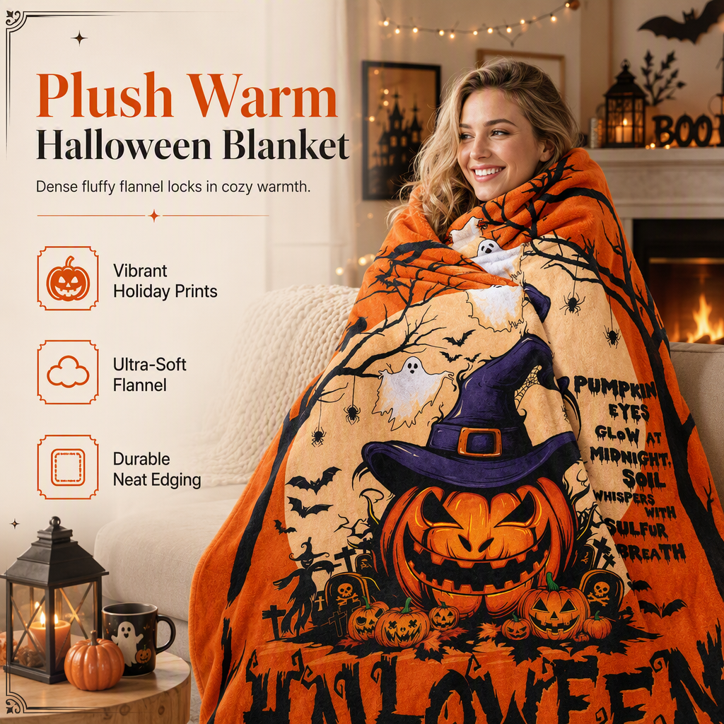 🎃 Retro Halloween Skull Flannel Throw – Plush Warm Velvety Softness, Vivid Spooky Digital Print & Double-Stitched Durable Edge – Cozy Warmth for Home & Naps 🛋️