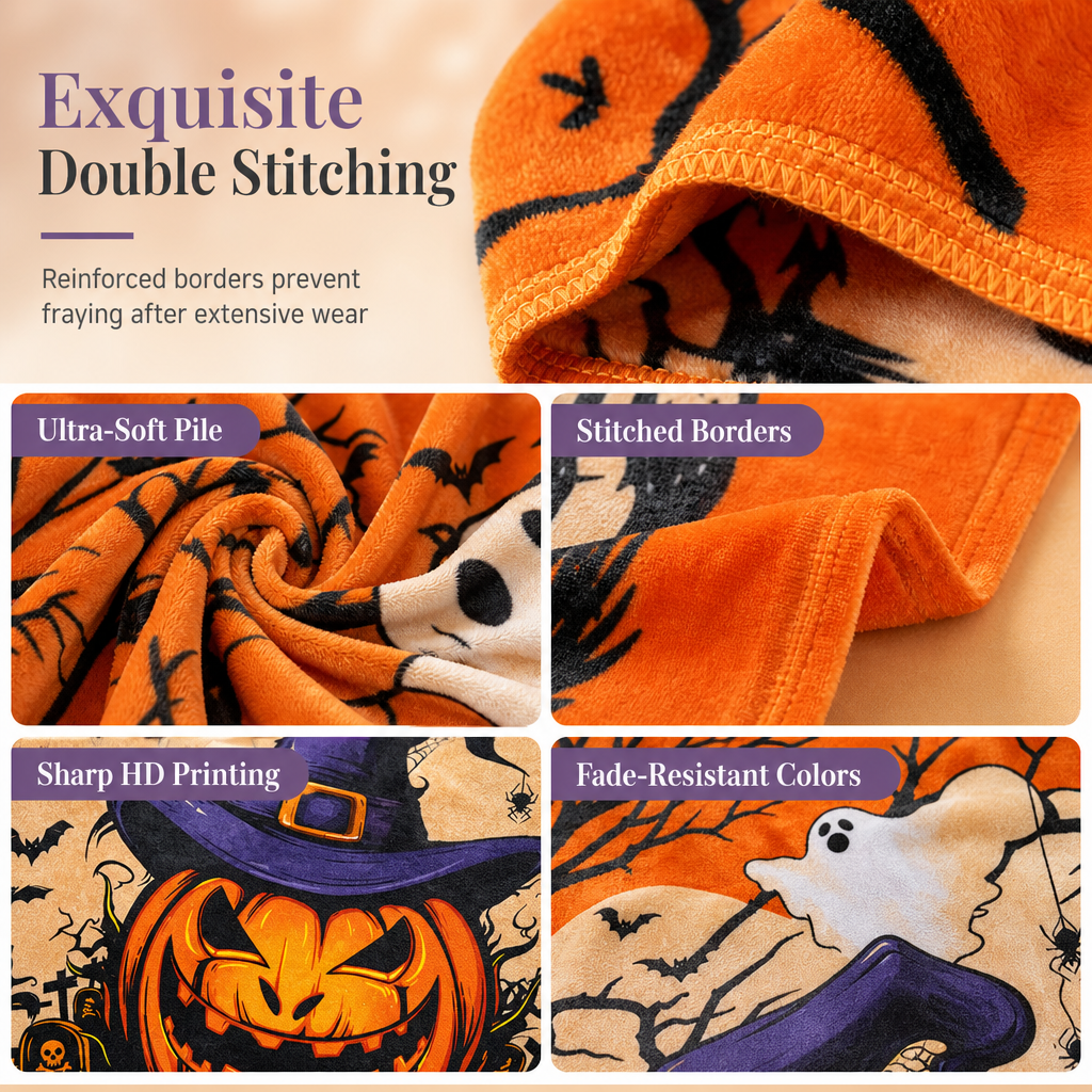 🎃 Retro Halloween Skull Flannel Throw – Plush Warm Velvety Softness, Vivid Spooky Digital Print & Double-Stitched Durable Edge – Cozy Warmth for Home & Naps 🛋️