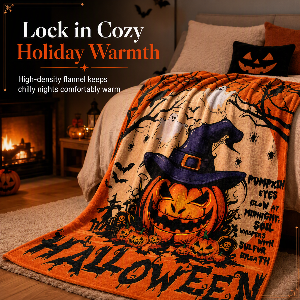 🎃 Retro Halloween Skull Flannel Throw – Plush Warm Velvety Softness, Vivid Spooky Digital Print & Double-Stitched Durable Edge – Cozy Warmth for Home & Naps 🛋️