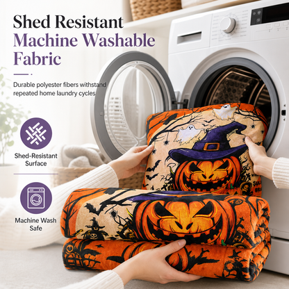 🎃 Retro Halloween Skull Flannel Throw – Plush Warm Velvety Softness, Vivid Spooky Digital Print & Double-Stitched Durable Edge – Cozy Warmth for Home & Naps 🛋️
