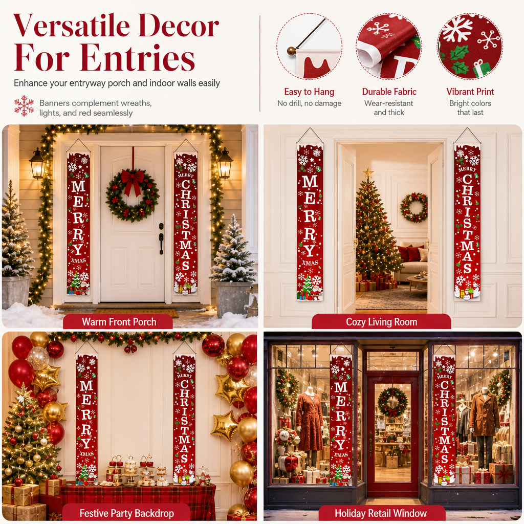 ✨Christmas and Halloween Door Couplet Banners Oxford Cloth Hanging Flags Door Curtain 30x180cm