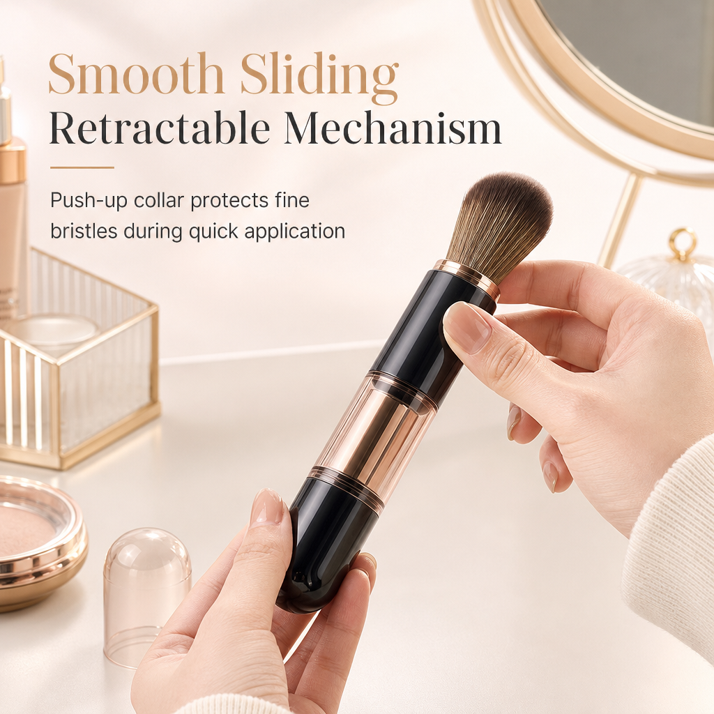 🖌️Portable Retractable Makeup Brush Set Multifunctional Travel Cosmetic Tool with Powder Blush and Silicone Lip Brush