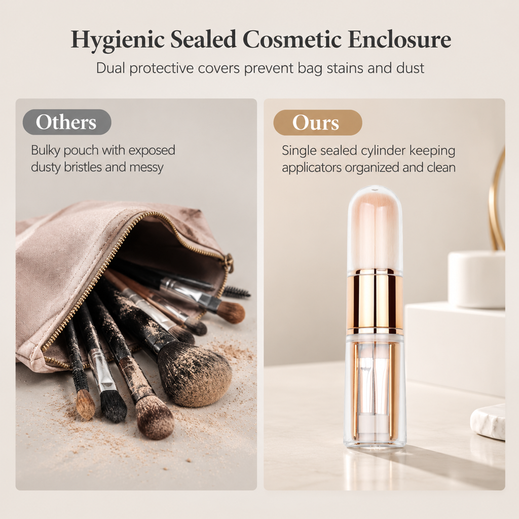 🖌️Portable Retractable Makeup Brush Set Multifunctional Travel Cosmetic Tool with Powder Blush and Silicone Lip Brush