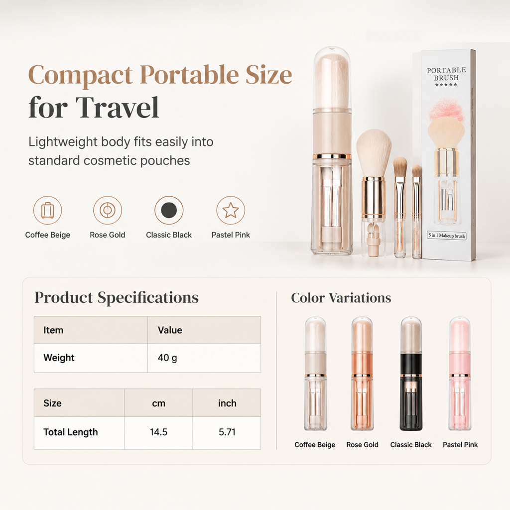 🖌️Portable Retractable Makeup Brush Set Multifunctional Travel Cosmetic Tool with Powder Blush and Silicone Lip Brush