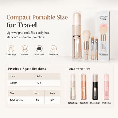 🖌️Portable Retractable Makeup Brush Set Multifunctional Travel Cosmetic Tool with Powder Blush and Silicone Lip Brush