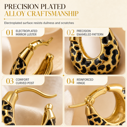 Vintage Leopard Print U-Shaped Huggie Hoop Earrings—Lightweight, Gold, Limited Edition!