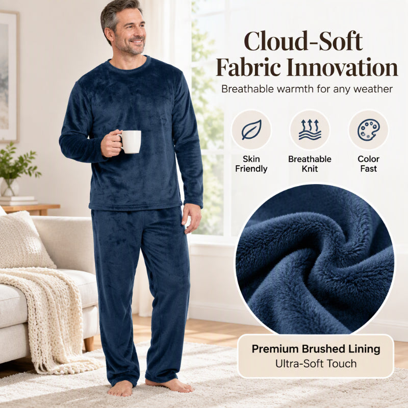 🌙 All-Night Warmth, Soft Velvet Feel | Men's Cozy Thermal Velvet Pajama Set🔥
