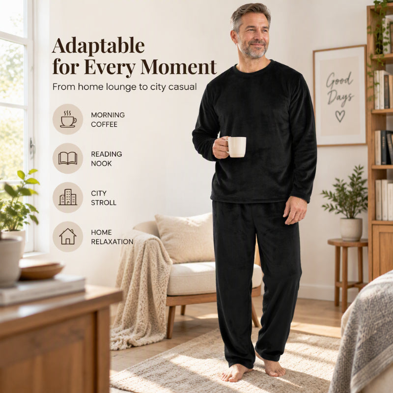 🌙 All-Night Warmth, Soft Velvet Feel | Men's Cozy Thermal Velvet Pajama Set🔥